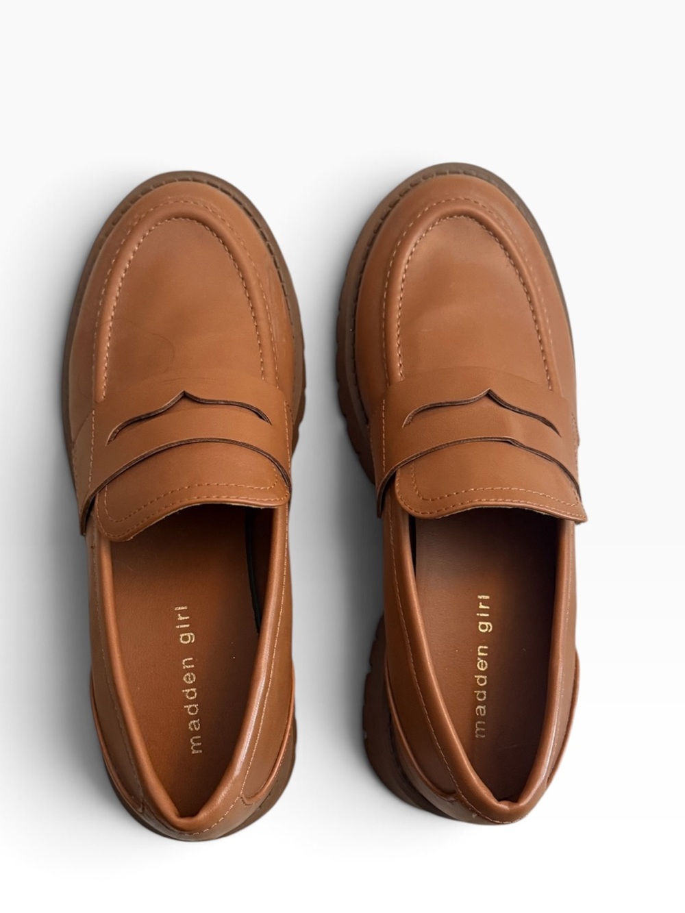Madden Girl Cognac Leather Penny Loafers